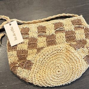 Brown and Tan Woven Shoulder Bag
